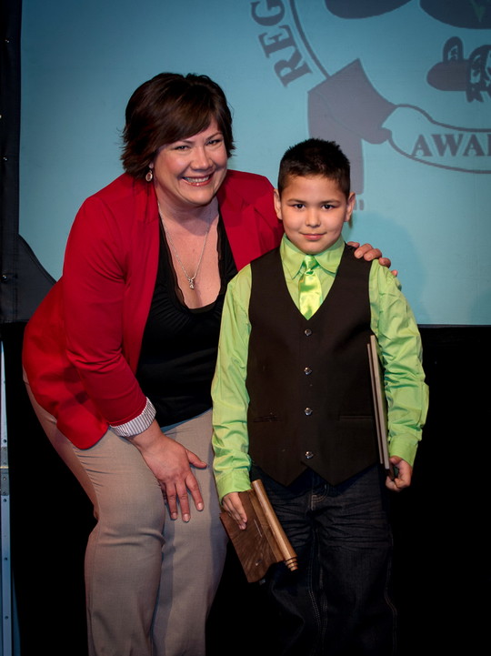 Fort Mcmurray Catholic Schools Trustee Paula Galenzoski and Aiden Black, Anzac Community School Photo Courtesy of Foto Source Fort McMurray
